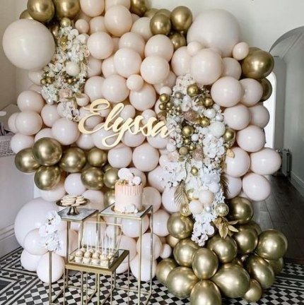 white and gold balloons backdrop | Wedding Decorations, Flower ...