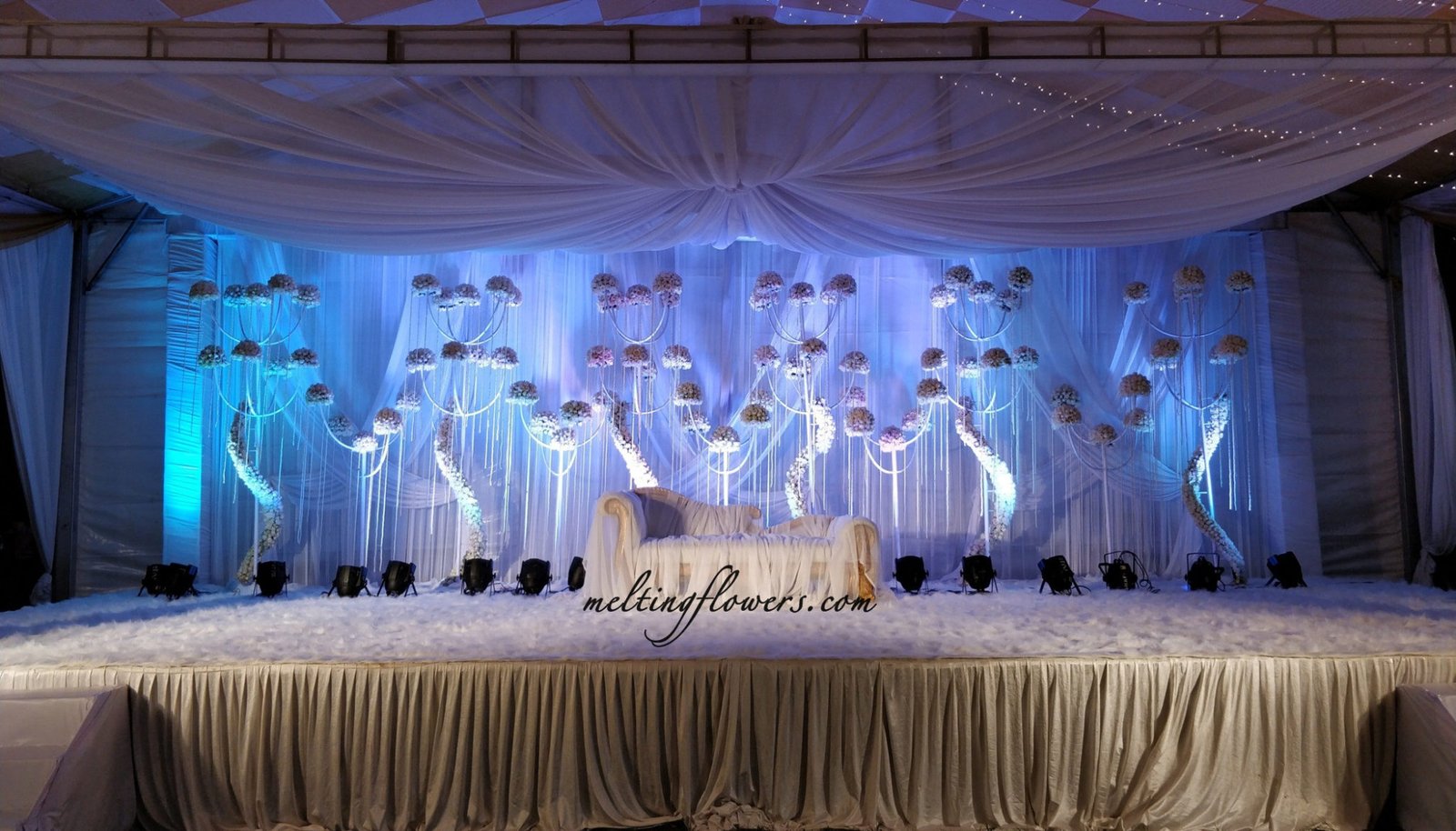 ethereal white stage decoration | Wedding Decorations, Flower ...