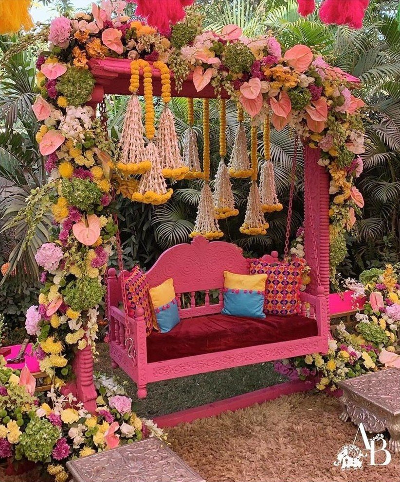 colorful swing decor | Wedding Decorations, Flower Decoration, Marriage ...